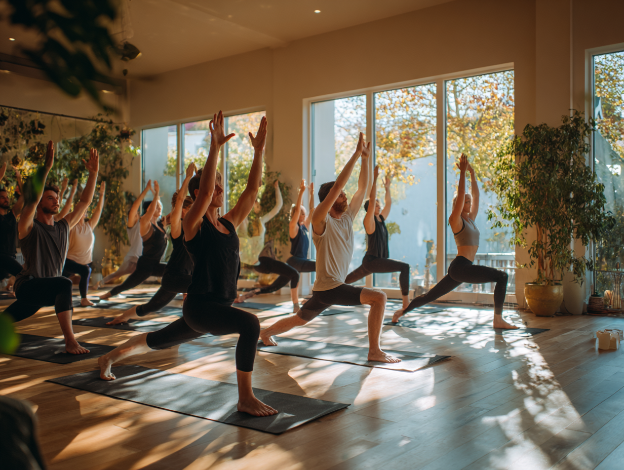 Просторий зал для йоги з природним освітленням